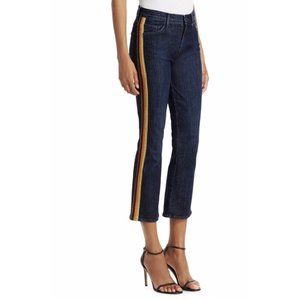 Mother "The Insider Crop" Dark Wash Blue Denim Jeans w/ Rainbow Stripes, Size 31